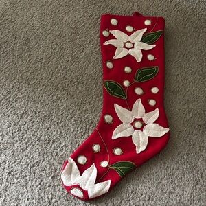 Crate&Barrel Tidings Red Stocking with White Floral Accents (11” X 21” inches)